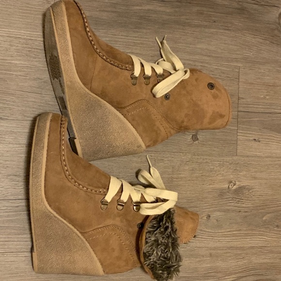 Brown Fur Wedge Ankle Boots - Picture 6 of 6